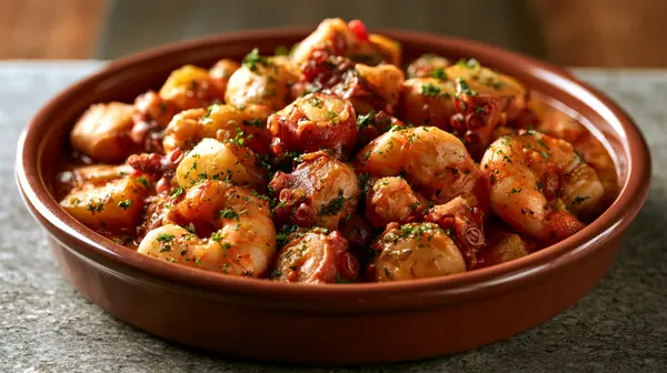 Cazuela de pulpo y langostino